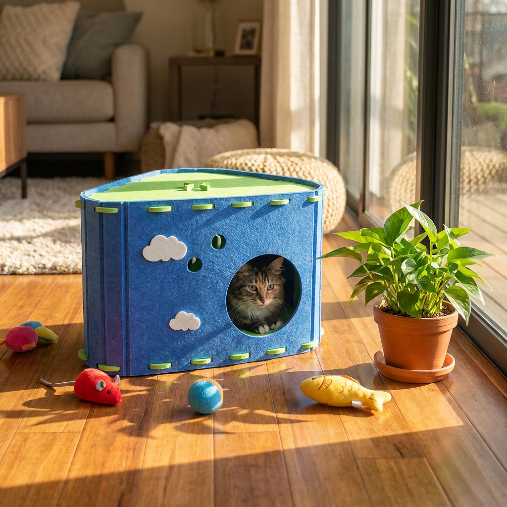 Customizable Eco-Friendly Foldable Modular Wool Cat Bed Cave Stackable Interlocking Comfortable Portable Removable Washable Pet