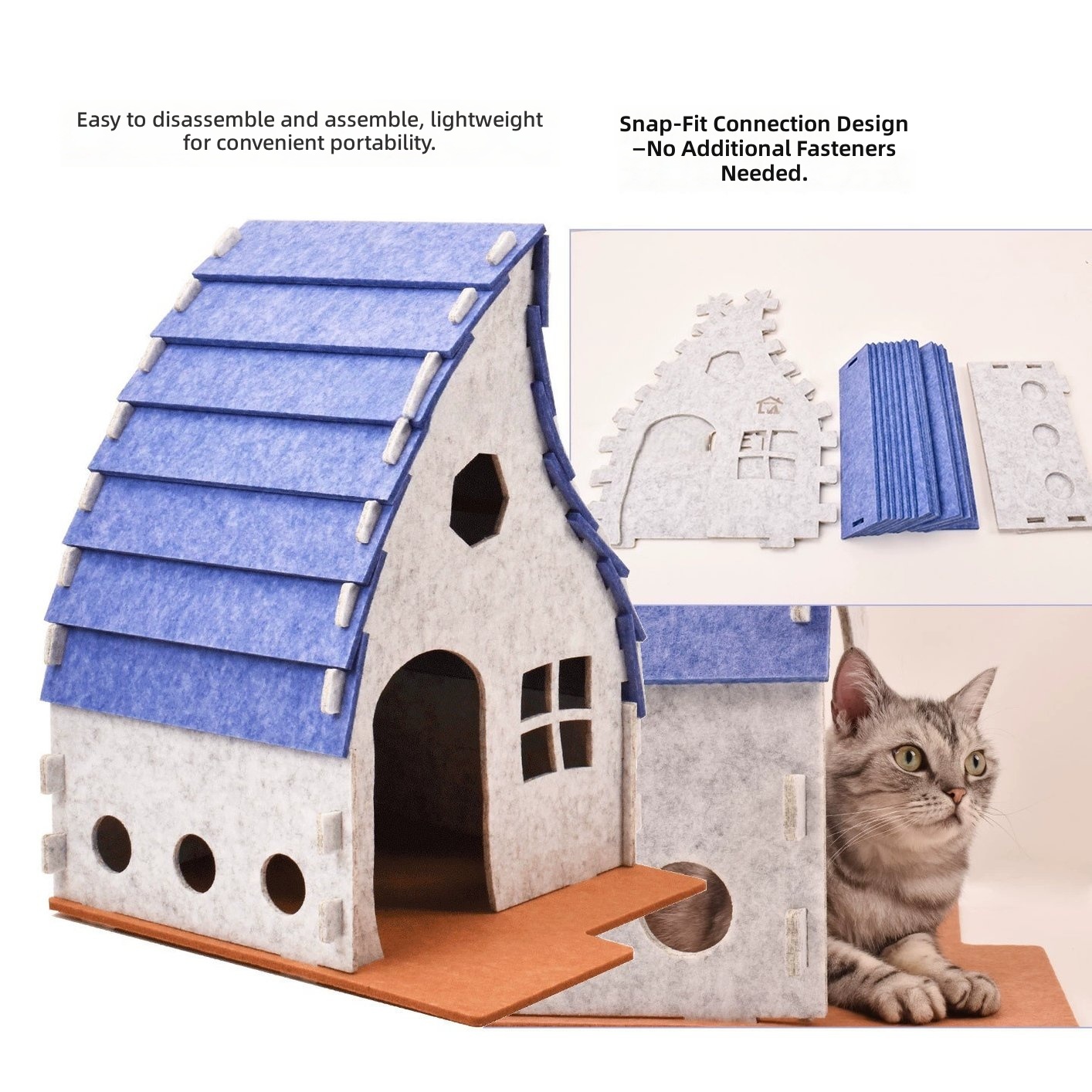 Durable Felt Cat Hideaway – Scratch Resistant Foldable Enclosed Cave & Cozy Indoor Play Tunnel Bed