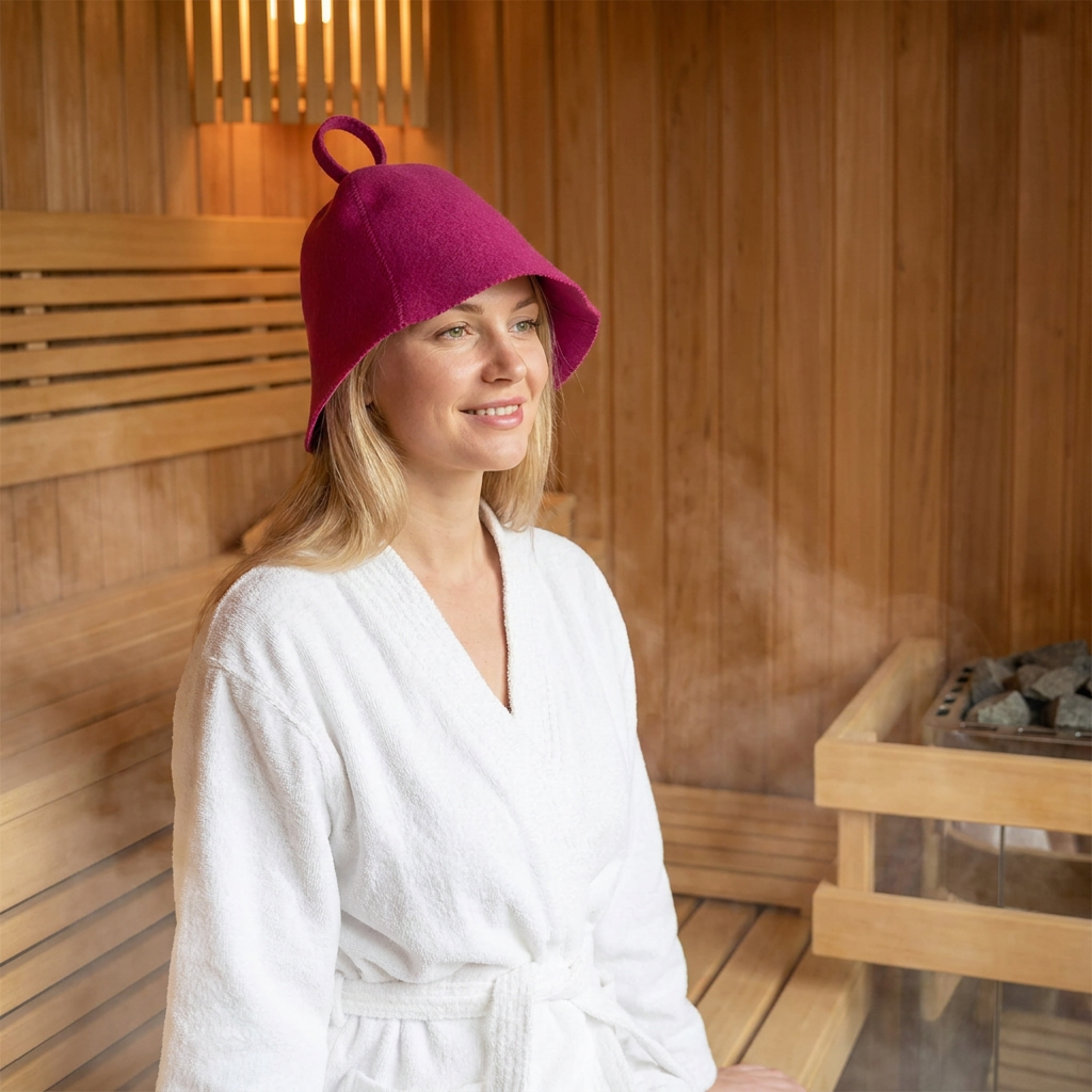 Premium Merino Wool Felt Sauna Hat, Soft Reusable Eco-Friendly Shower Cap with Custom Logo