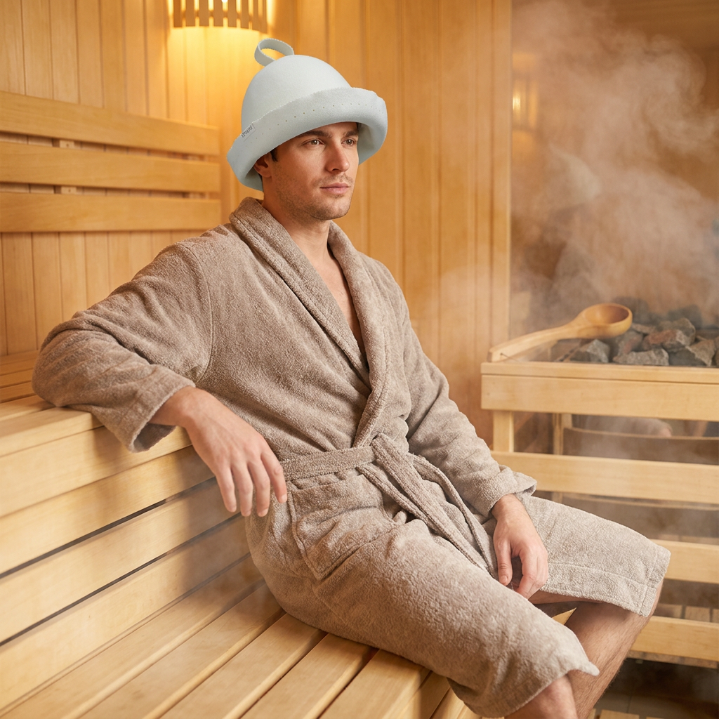 Eco Friendly Breathable Merino Wool Hair Protection Spa Cap for Men Women Wool Sauna Hat