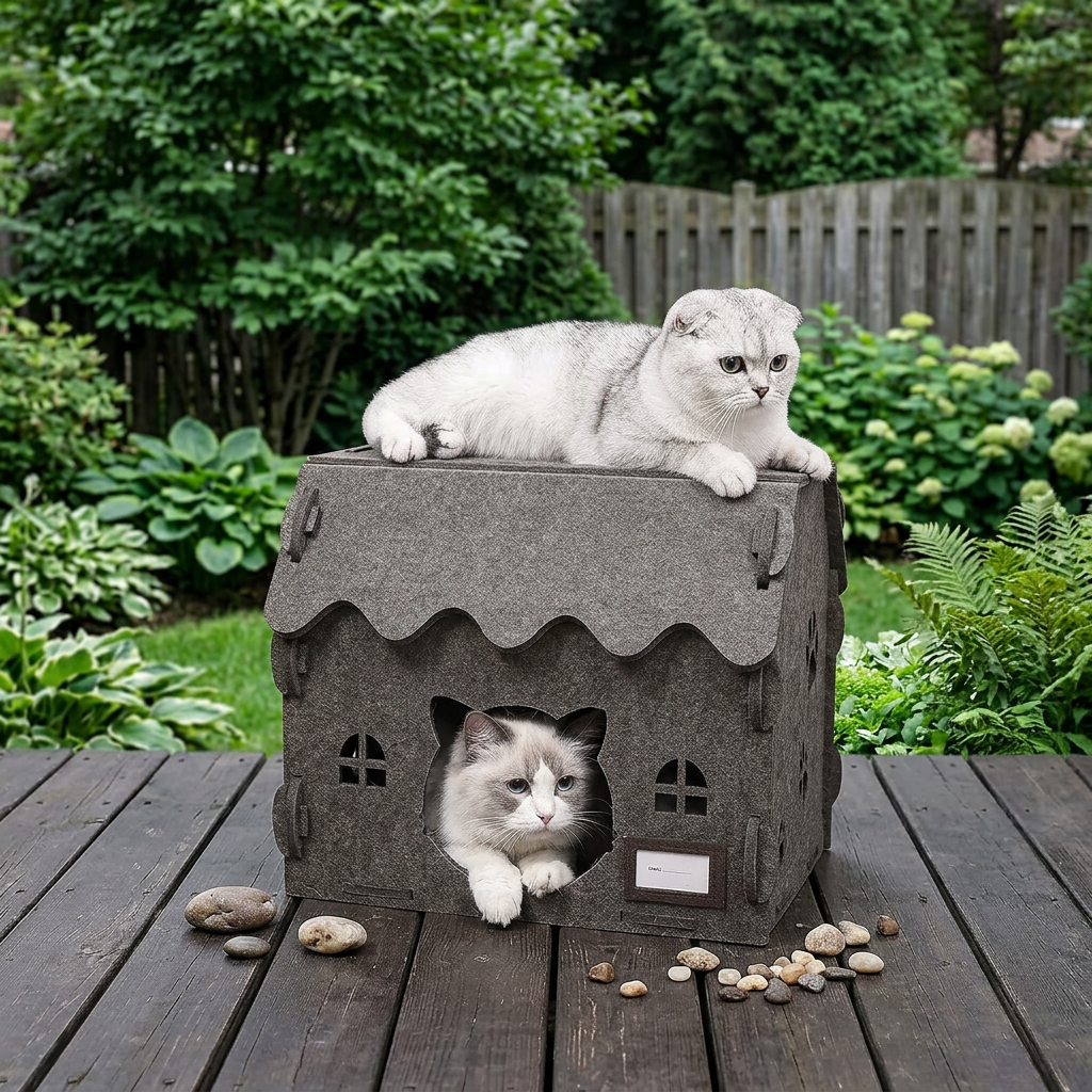 Scratch Resistant Polyester Felt Cat Cave, Foldable Large Bed & Tunnel for Multiple Indoor Pets, Cozy Hideaway