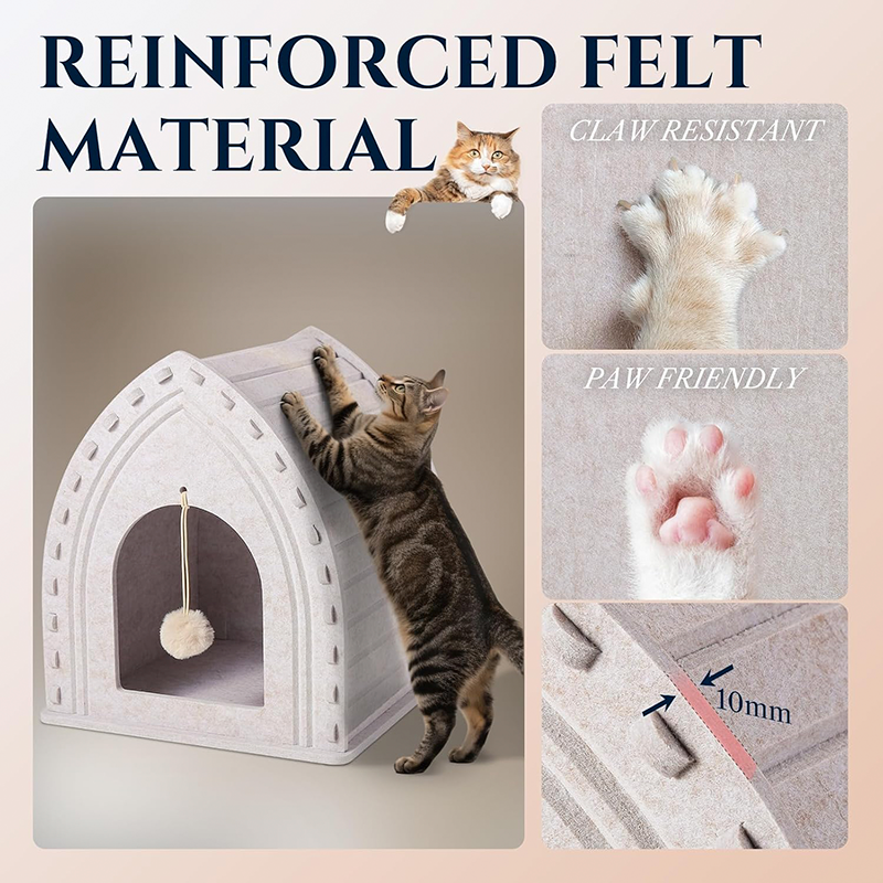 Eco-Friendly Acoustic Felt Cat House – Enclosed Scratch Resistant Cave, Foldable Cozy Bed for Indoor Pets