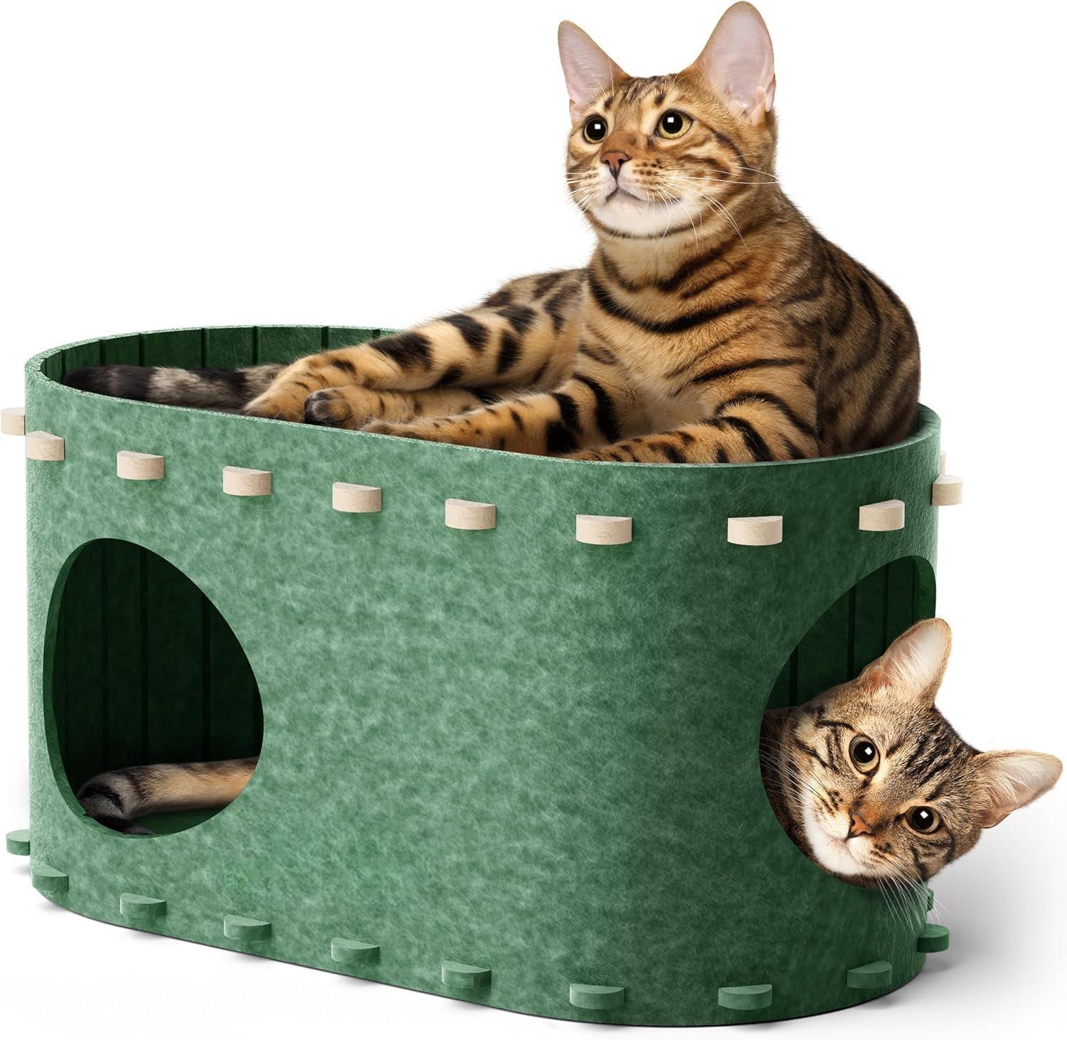 Cozy Polyester Felt Cat House | Enclosed Play Tunnel & Bed for Indoor Kittens