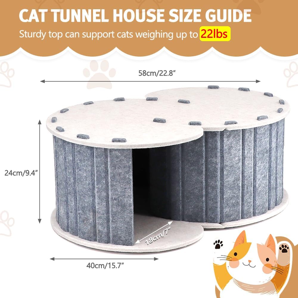 Cozy Acoustic Felt Cat Bed | Enclosed Foldable Cave & Tunnel for Large Cats & Pets
