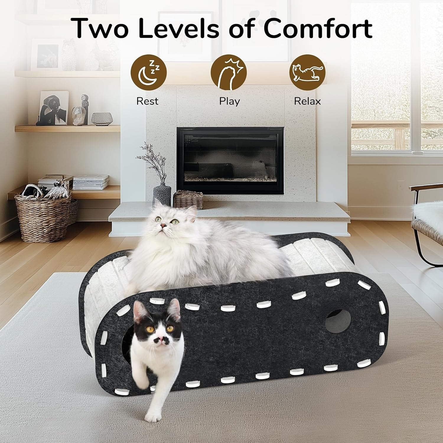 Premium Felt Cat Tunnel Bed | Enclosed, Cozy Hideaway for Indoor Playing & Rest