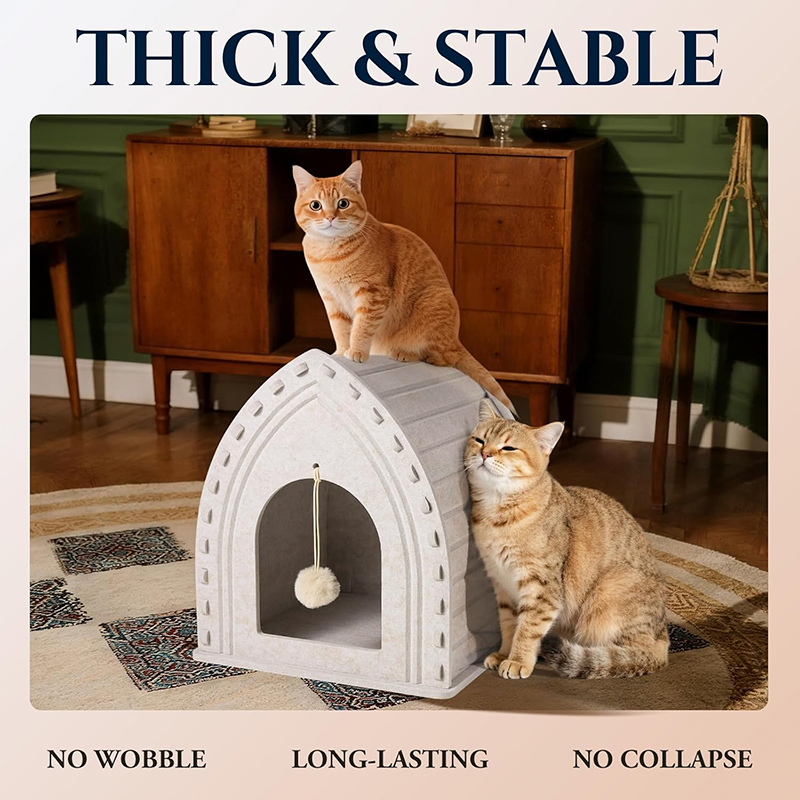 Eco-Friendly Acoustic Felt Cat House – Enclosed Scratch Resistant Cave, Foldable Cozy Bed for Indoor Pets