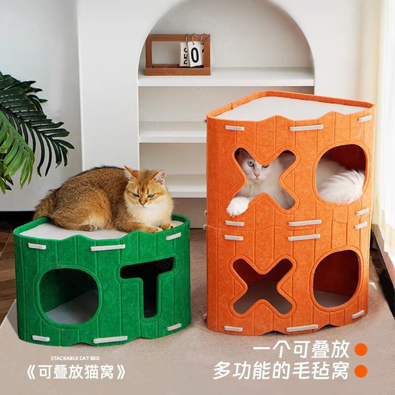 Kittens scratch resistant foldable multiple large cat pets hideaway tunnel indoor playing cozy felt material cat bed & cave