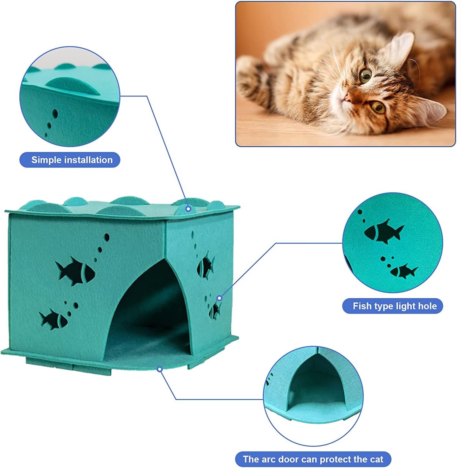 Modern Foldable Cat Hideaway – Cozy Enclosed Felt Cat Cave, Scratch Resistant Indoor Tunnel Bed