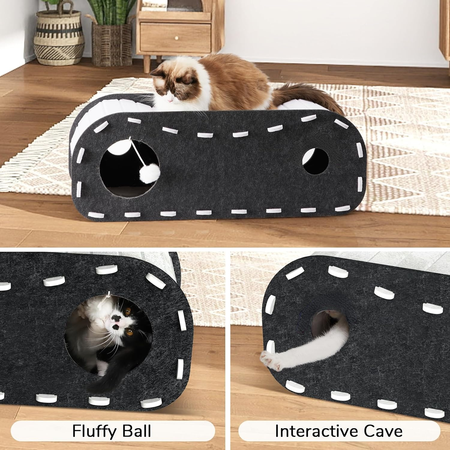 Premium Felt Cat Tunnel Bed | Enclosed, Cozy Hideaway for Indoor Playing & Rest