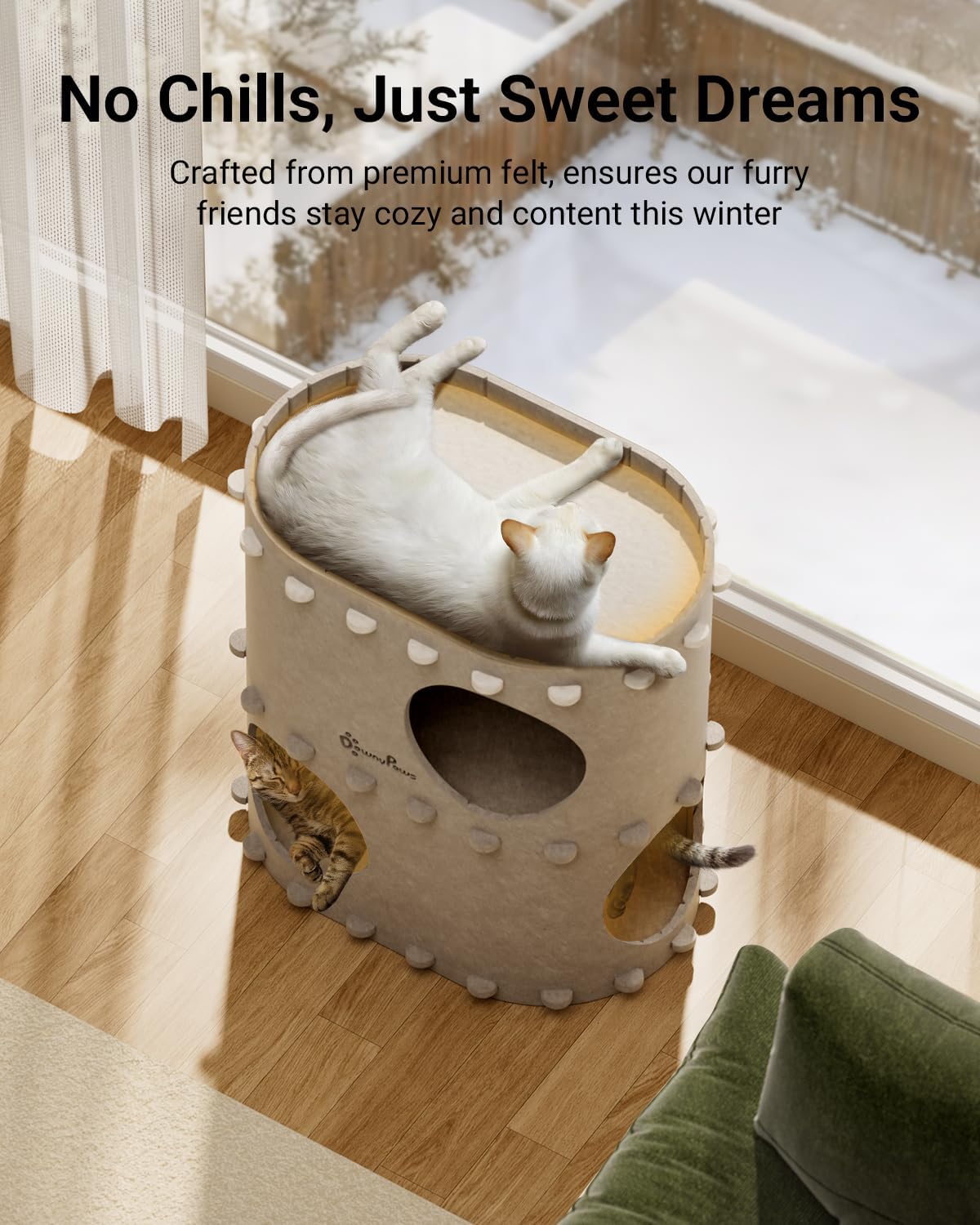 Cozy Polyester Felt Cat House | Enclosed Play Tunnel & Bed for Indoor Kittens