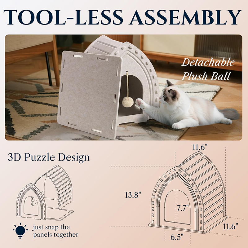 Eco-Friendly Acoustic Felt Cat House – Enclosed Scratch Resistant Cave, Foldable Cozy Bed for Indoor Pets