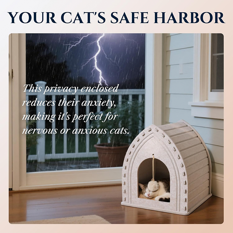 Eco-Friendly Acoustic Felt Cat House – Enclosed Scratch Resistant Cave, Foldable Cozy Bed for Indoor Pets