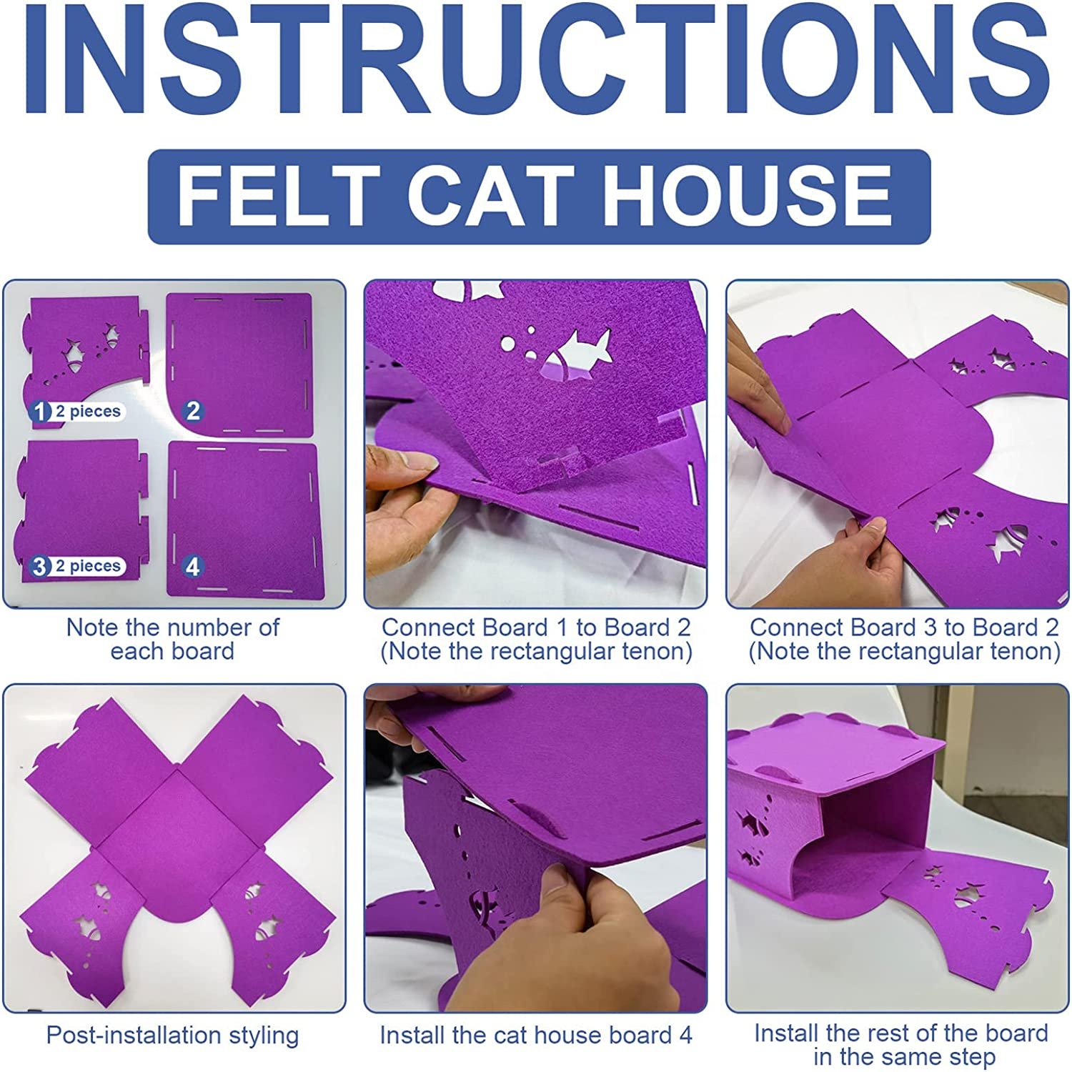 Modern Foldable Cat Hideaway – Cozy Enclosed Felt Cat Cave, Scratch Resistant Indoor Tunnel Bed
