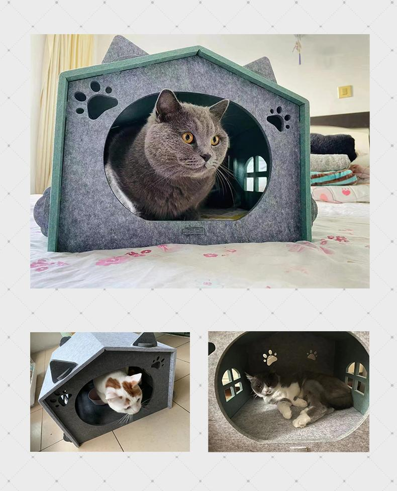 Large Enclosed Cat Bed Cave – Durable Polyester Felt, Foldable & Scratch Resistant for Multi-Cat Homes