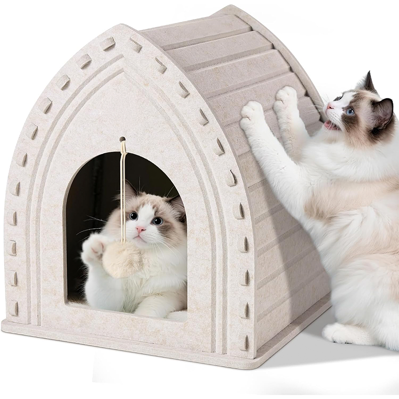 Eco-Friendly Acoustic Felt Cat House – Enclosed Scratch Resistant Cave, Foldable Cozy Bed for Indoor Pets