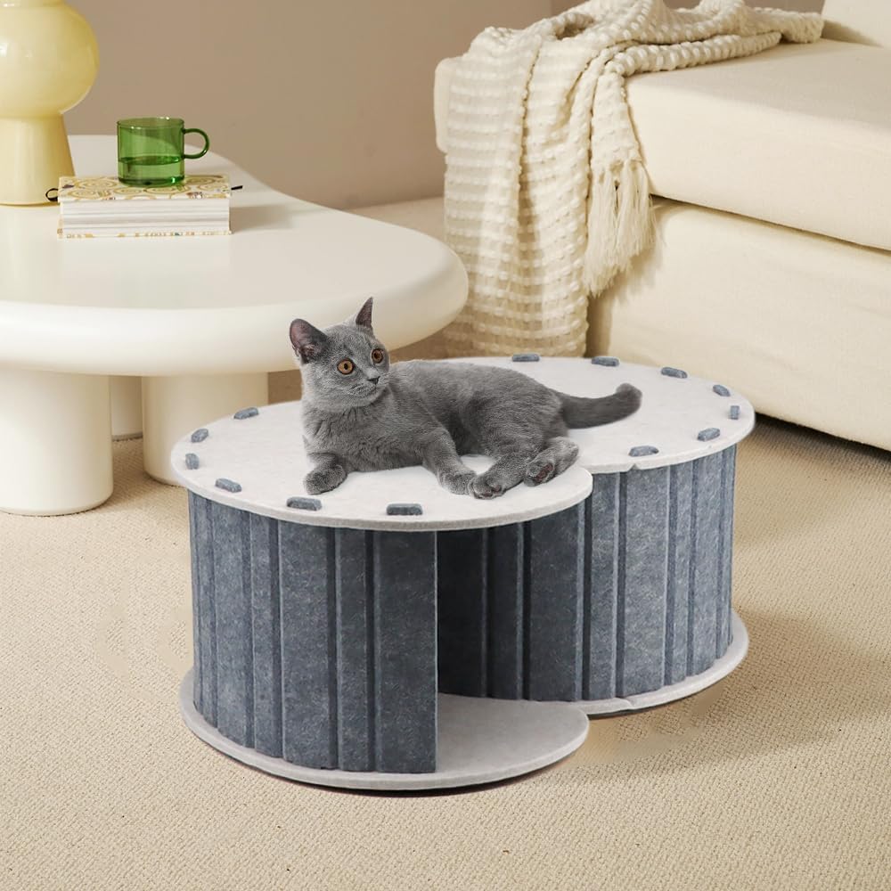 Cozy Acoustic Felt Cat Bed | Enclosed Foldable Cave & Tunnel for Large Cats & Pets