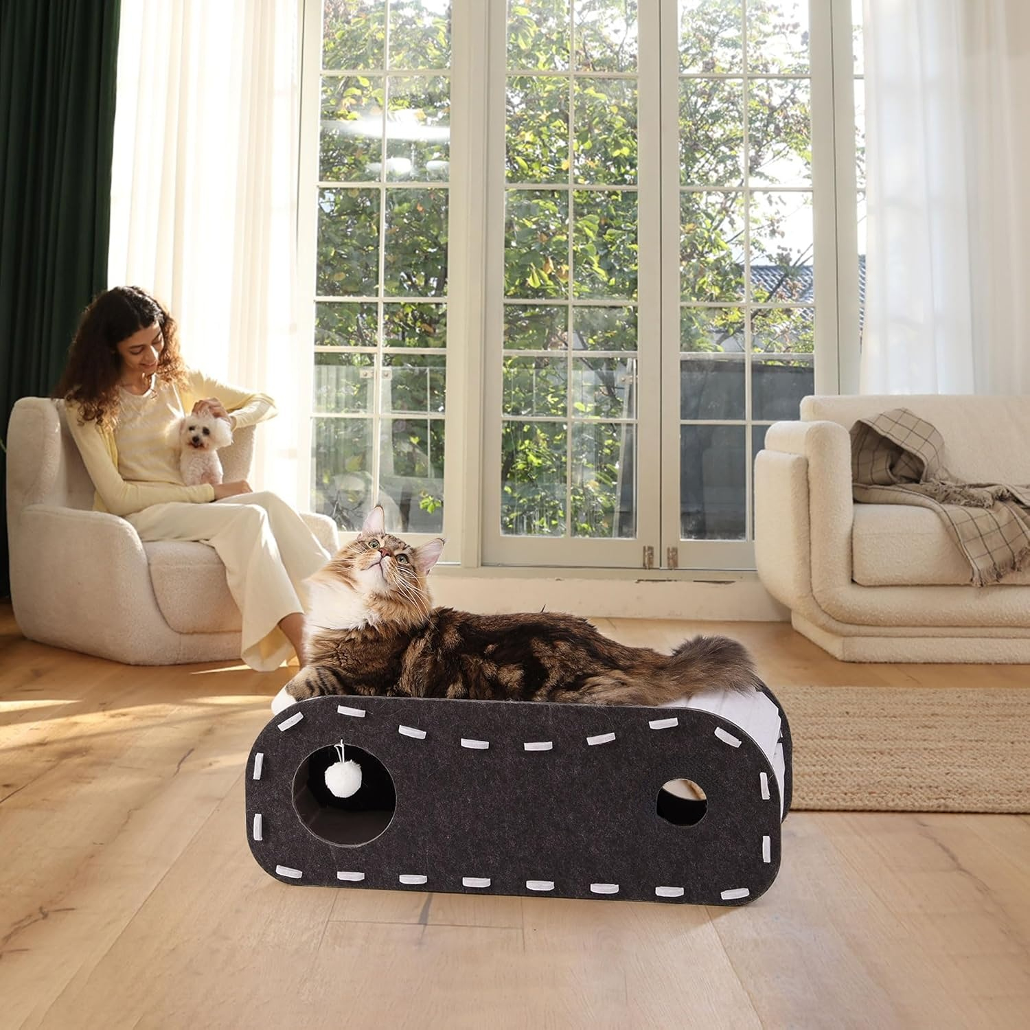 Premium Felt Cat Tunnel Bed | Enclosed, Cozy Hideaway for Indoor Playing & Rest