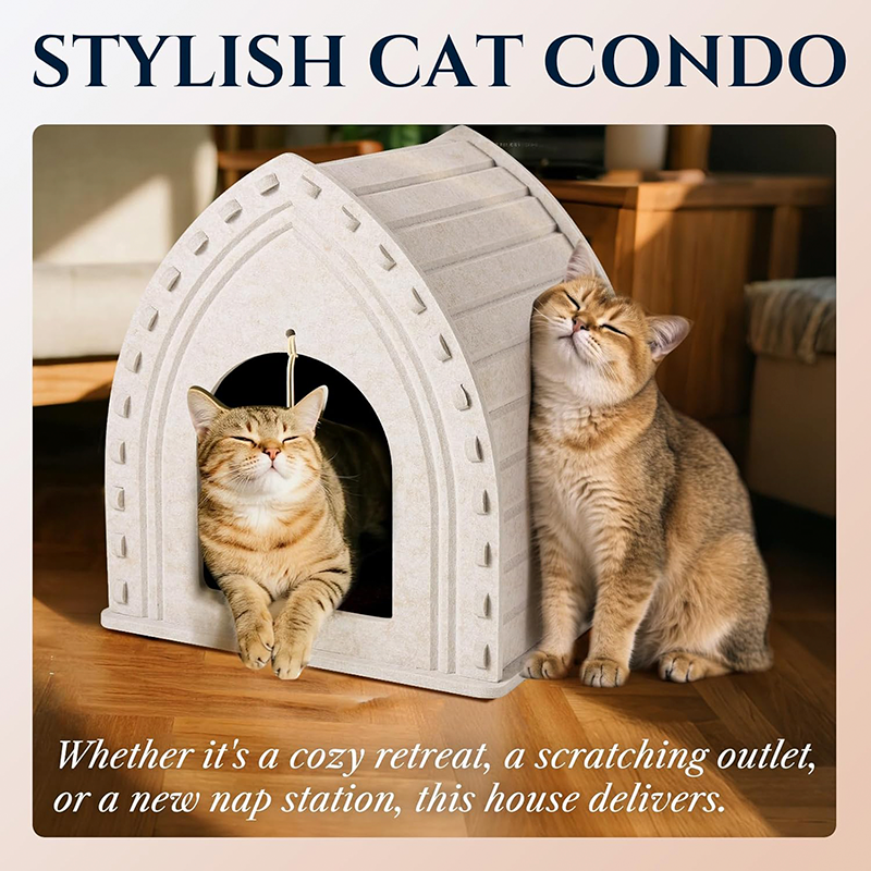 Eco-Friendly Acoustic Felt Cat House – Enclosed Scratch Resistant Cave, Foldable Cozy Bed for Indoor Pets