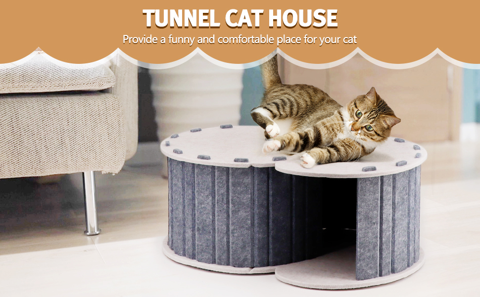Cozy Acoustic Felt Cat Bed | Enclosed Foldable Cave & Tunnel for Large Cats & Pets