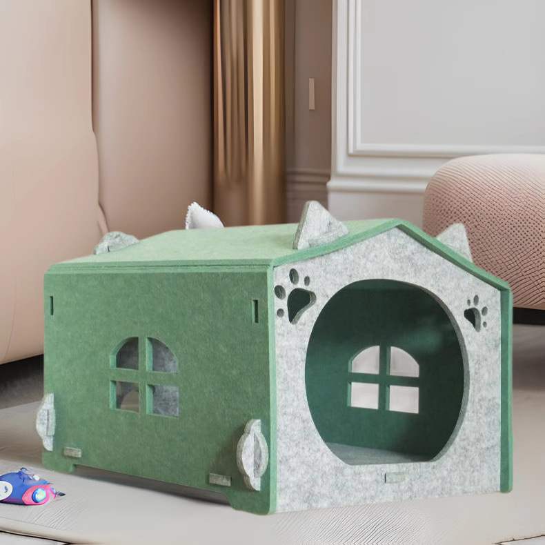 Large Enclosed Cat Bed Cave – Durable Polyester Felt, Foldable & Scratch Resistant for Multi-Cat Homes