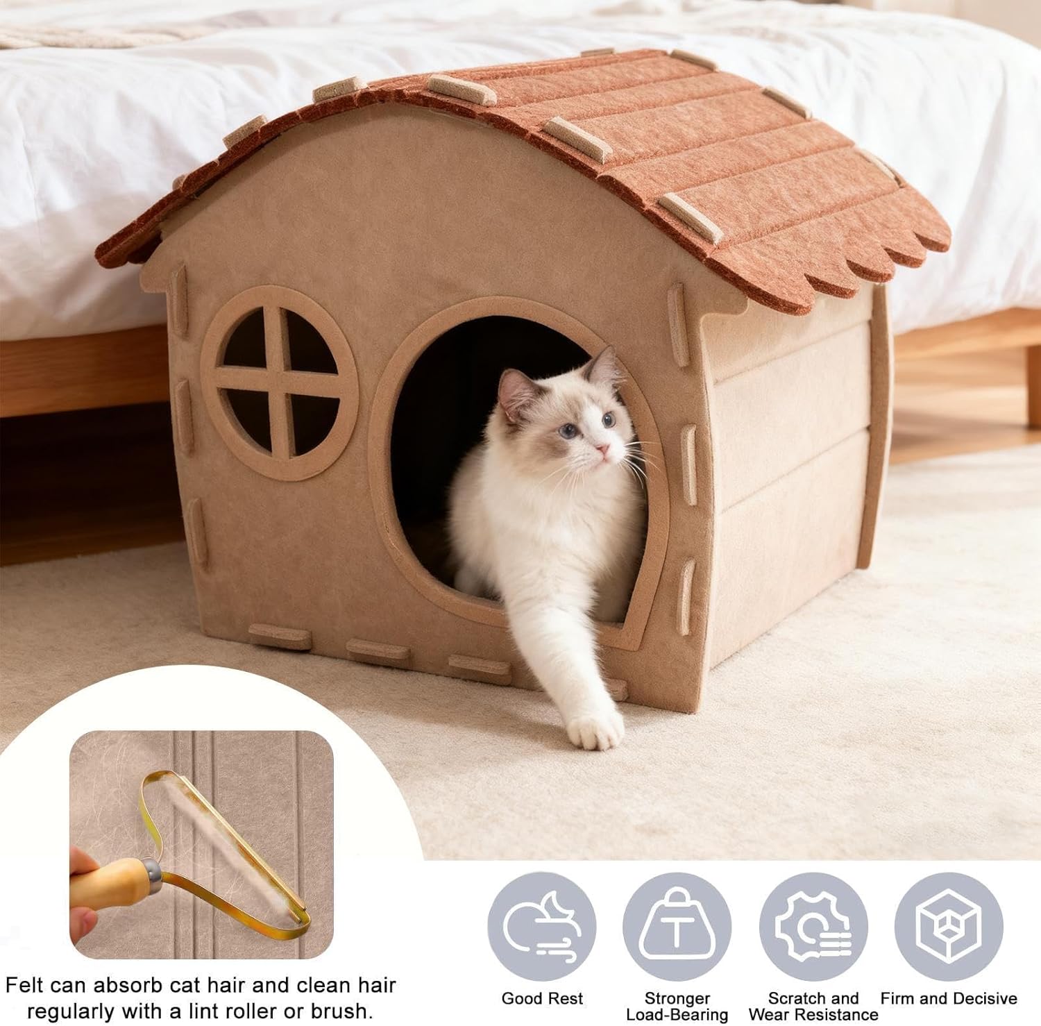 Scratch-Proof Cat Hideaway | Large Foldable Felt Cave Bed for Kittens & Multi-Cats