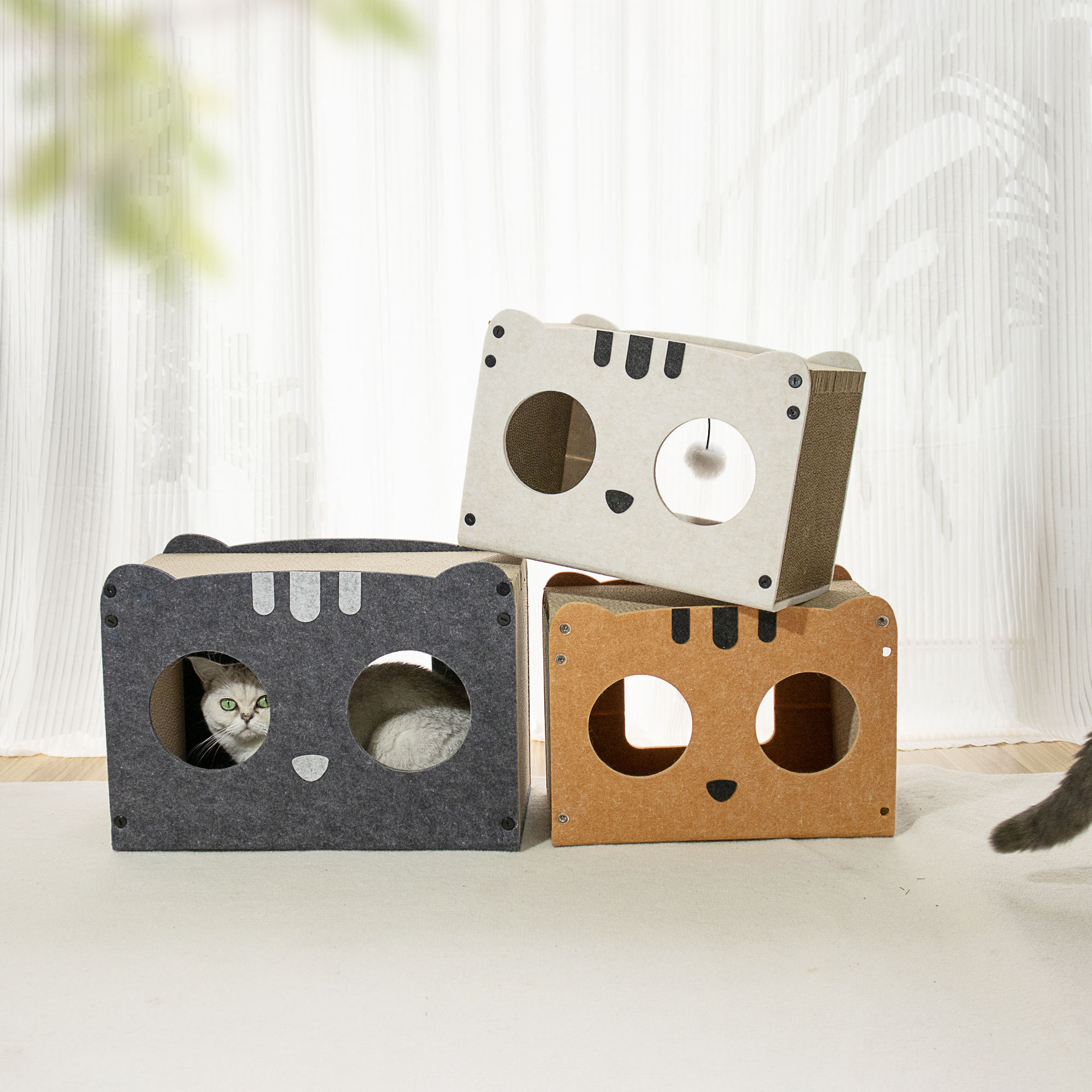 Acoustic Felt Cat Cave – Foldable Enclosed Bed, Sound-Absorbing Scratch Resistant Indoor Hideaway
