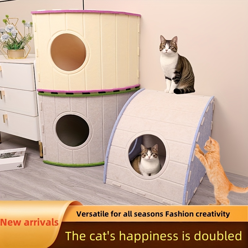 Large Indoor Cat Cave, Polyester Felt Kitten Hideaway Bed