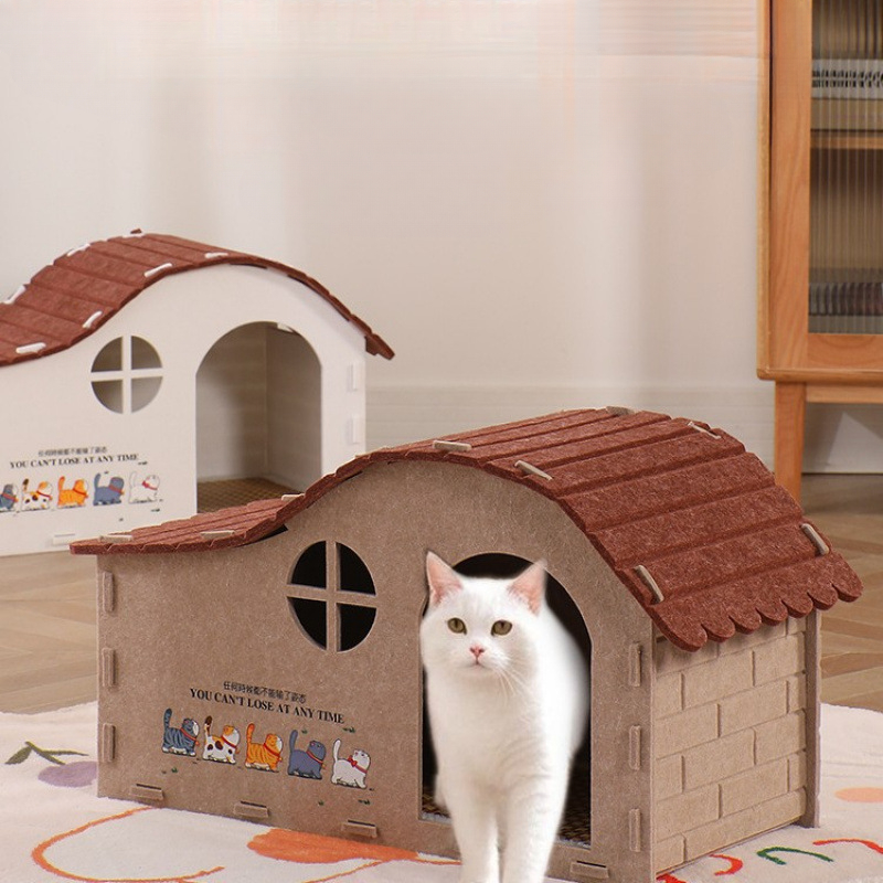 Cozy Felt Cat Bed for Kittens, Durable Hideaway Tunnel House
