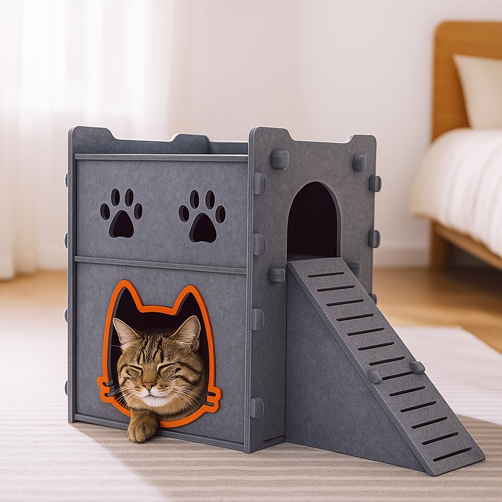 OEM Custom Felt Cat Cave, Foldable Indoor Pet Bed & Tunnel
