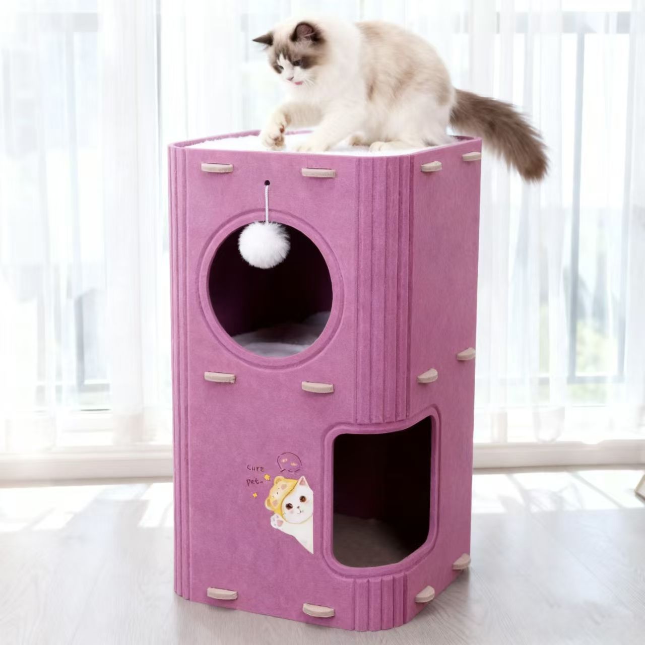 New Arrival Soft Foldable Polyester Felt Large Cat Bed & Cave for Indoor Kittens & Multiple Pets Scratch Resistant Hideaway Tunnel, Pet-Safe Material Certified Custom Design