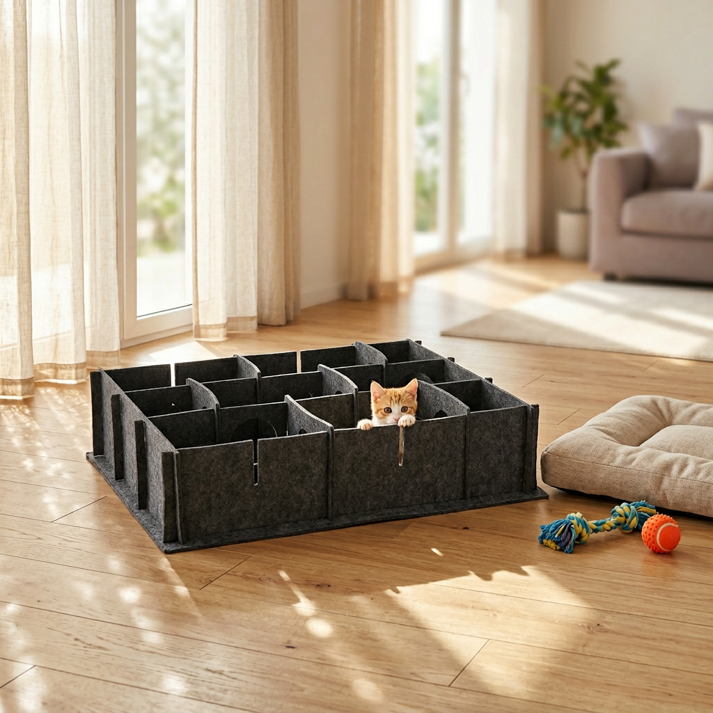 Foldable Large Cat Bed & Cave Cozy Scratch Resistant Felt Hideaway Tunnel for Indoor Pets Playing