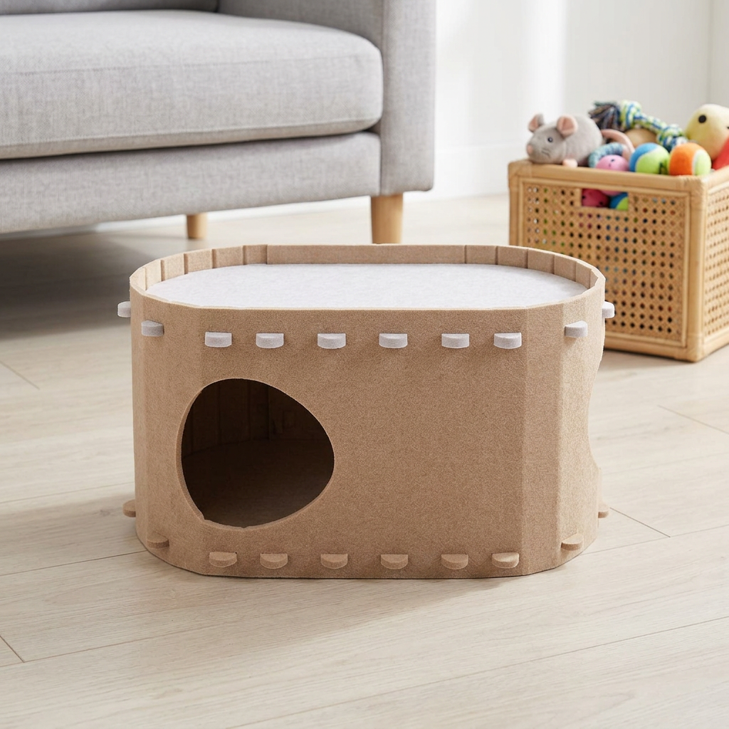 Cozy Polyester Felt Cat Bed & Cave, Scratch Resistant Large Hideaway Tunnel for Indoor Kittens & Pets