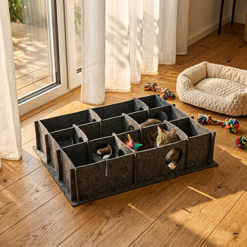 Foldable Large Cat Bed & Cave Cozy Scratch Resistant Felt Hideaway Tunnel for Indoor Pets Playing