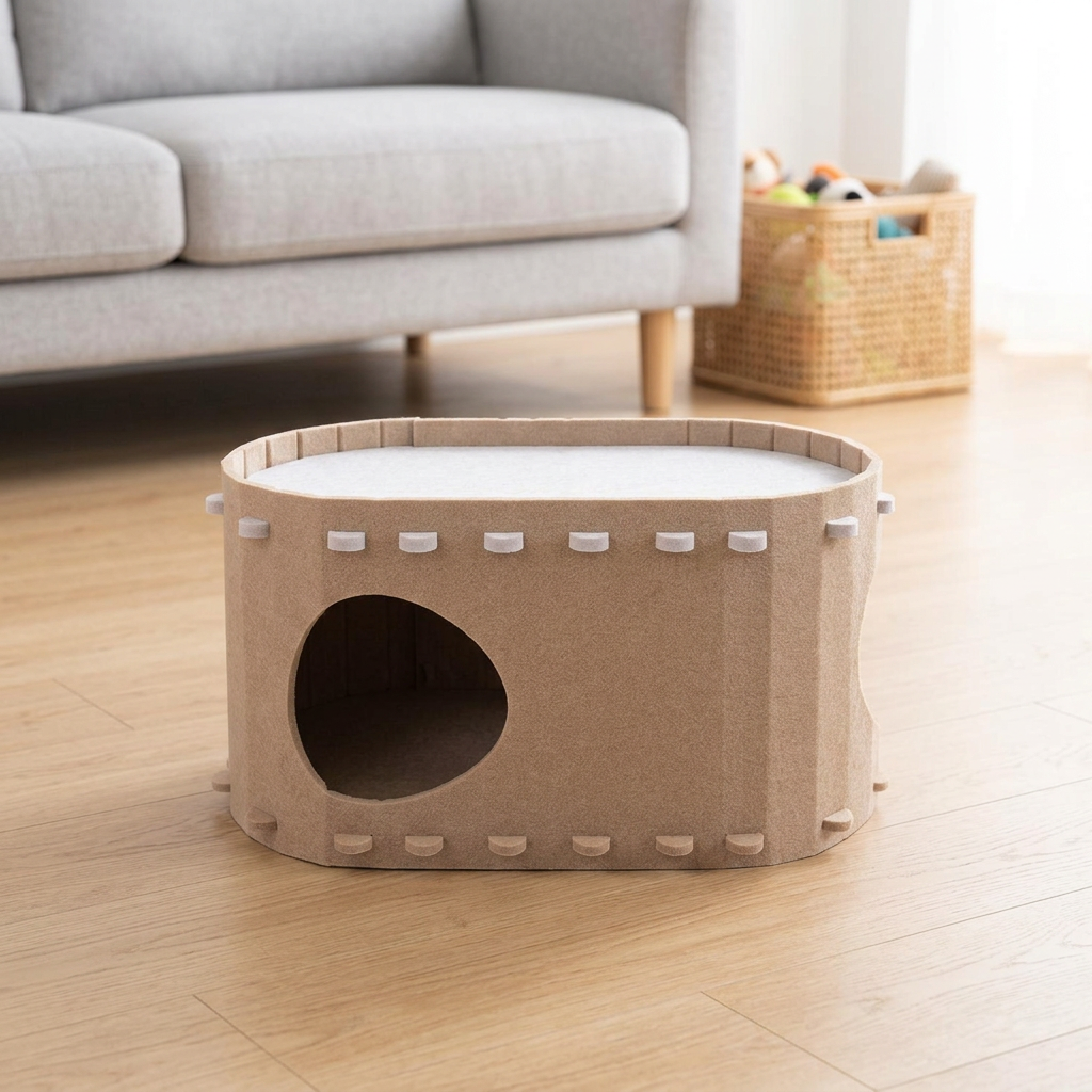 Cozy Polyester Felt Cat Bed & Cave, Scratch Resistant Large Hideaway Tunnel for Indoor Kittens & Pets