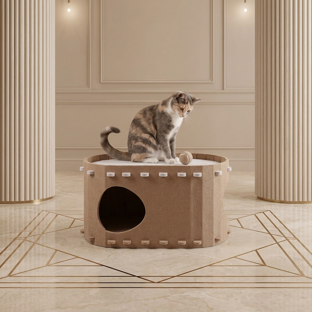 Cozy Polyester Felt Cat Bed & Cave, Scratch Resistant Large Hideaway Tunnel for Indoor Kittens & Pets