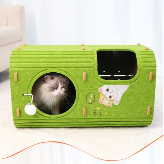 New Arrival Soft Foldable Polyester Felt Large Cat Bed & Cave for Indoor Kittens & Multiple Pets Scratch Resistant Hideaway Tunnel, Pet-Safe Material Certified Custom Design