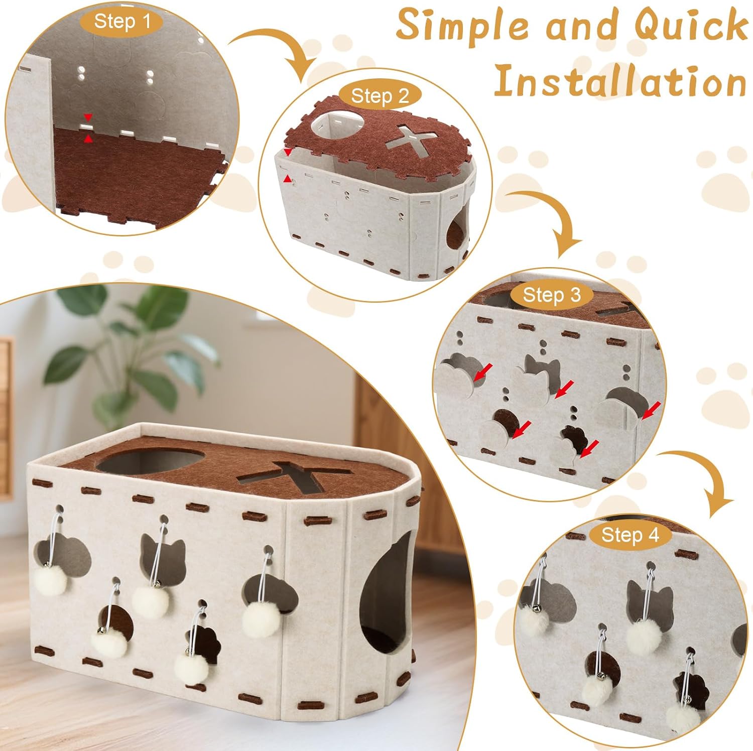 Felt Cat House with Furry Balls - Multi-Functional Cat Scratcher & Toy Box