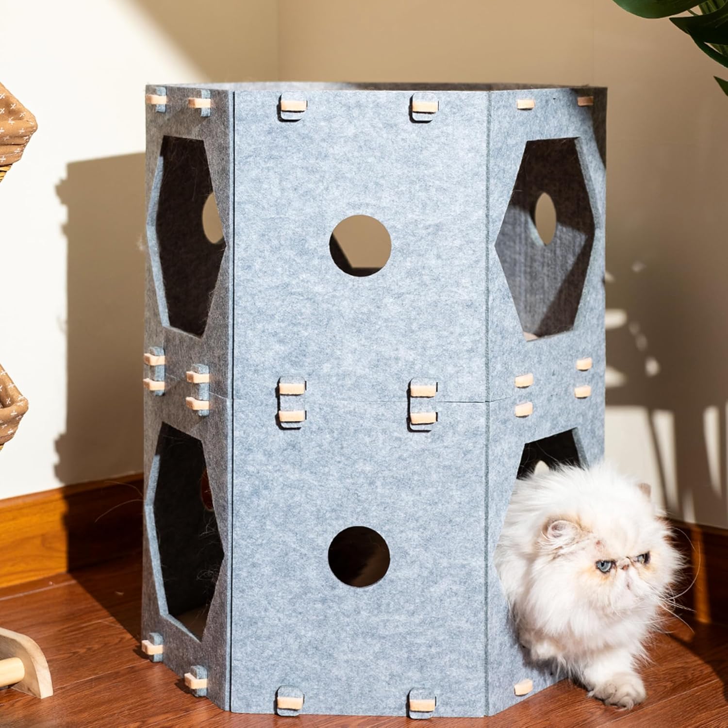 Super Large Multi-Cat Playground - Expandable Hexagon Felt Hideaway & Climbing Tower