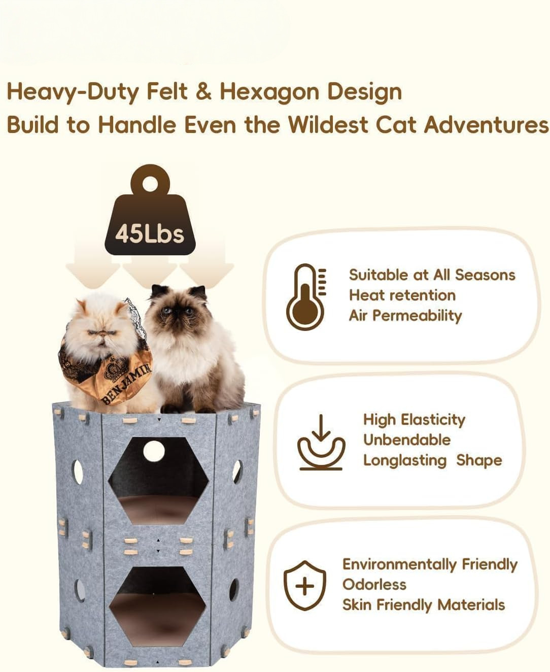 Super Large Multi-Cat Playground - Expandable Hexagon Felt Hideaway & Climbing Tower
