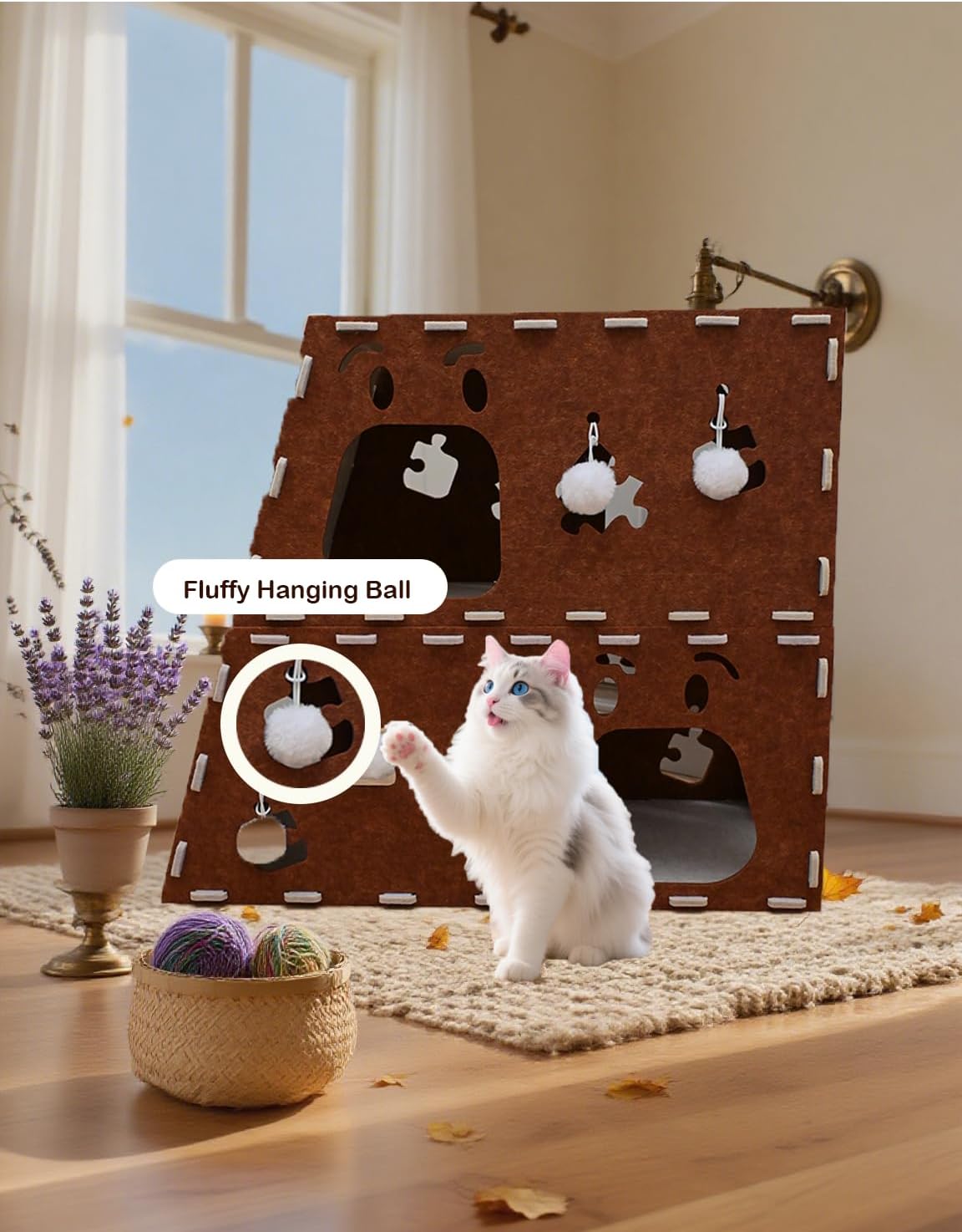 Modular Felt Cat Castle with Scratcher & Hanging Balls - DIY 3-in-1 Layout