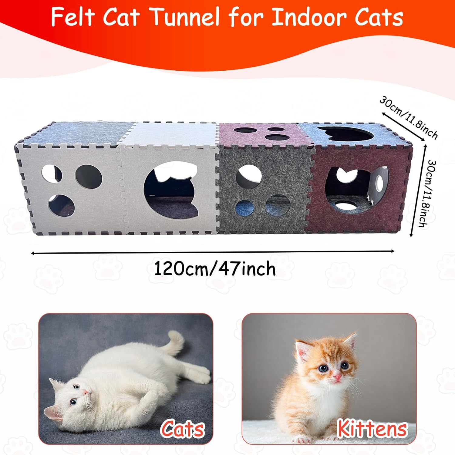 Modular Felt Cat Tunnel - DIY Playhouse with Interactive Peek Holes Detachable & Foldable Design