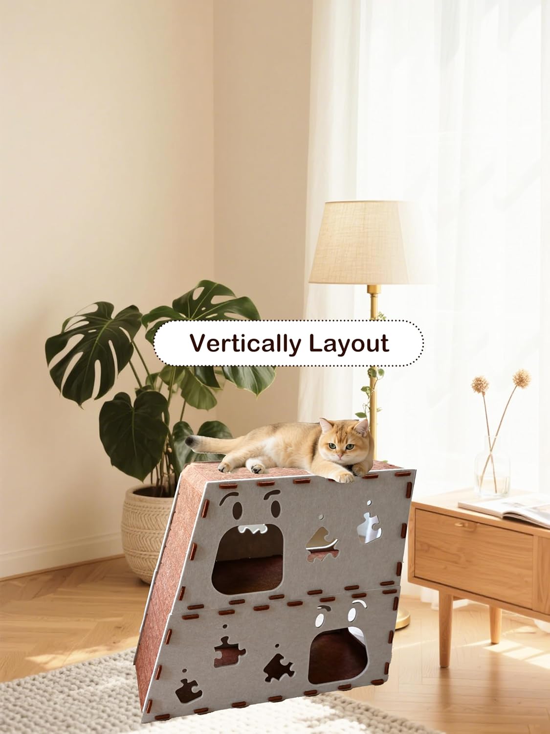 Interactive Felt Cat Playground 3-in-1 Cat Scratcher & Hideaway with Fluffy Hanging Toys