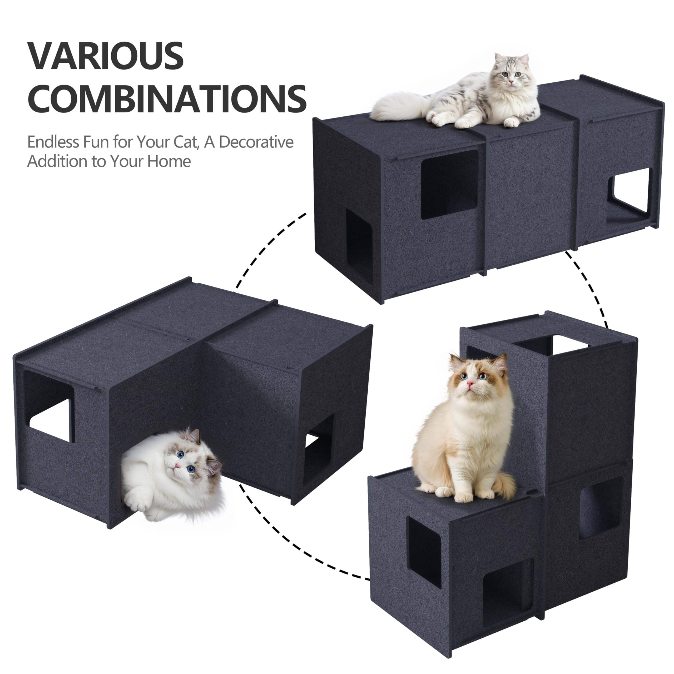 Cozy Scratch Resistant Polyester Felt Cat Bed & Cave Foldable Large Hideaway Tunnel for Kittens