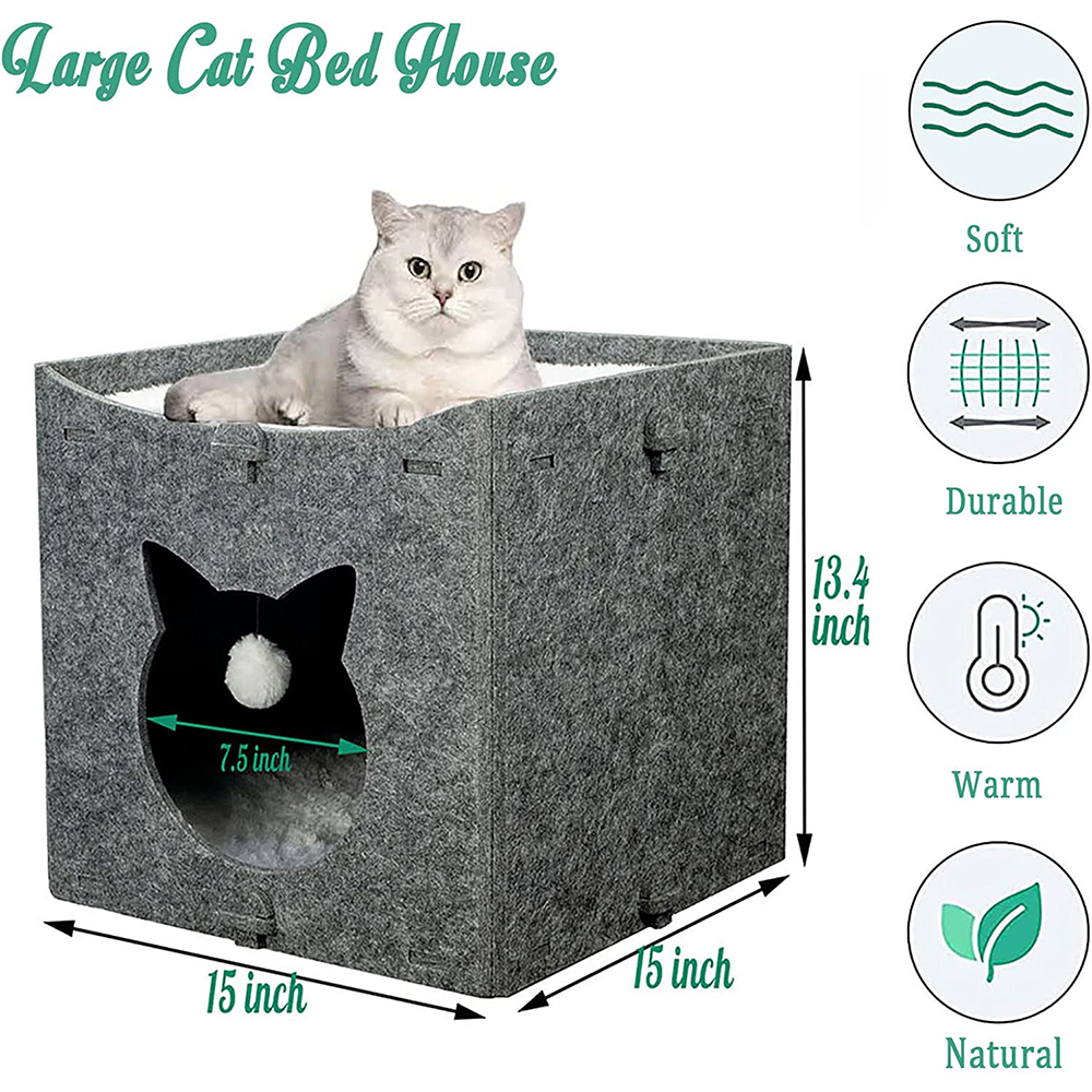 Factory Direct Premium Cozy Foldable Polyester Felt Material Large Cat Bed & Cave for Indoor Kittens Multiple Pets Playing with Scratch Resistant Hideaway Tunnel, BSCI Audited OEM/Custom Logo