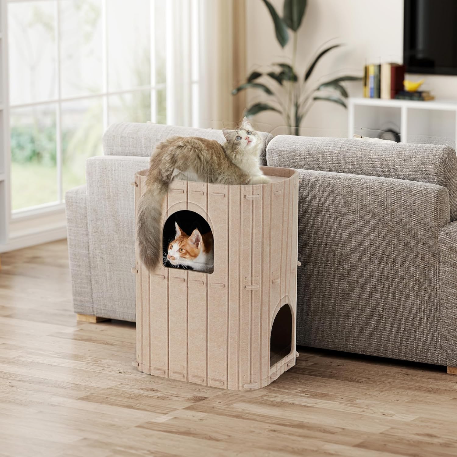 Bulk Discount Deal Durable Cozy Foldable Polyester Felt Material Large Cat Bed & Cave for Indoor Kittens Multiple Pets Playing in Scratch Resistant Hideaway Tunnel, ISO9001 Certified OEM Packaging