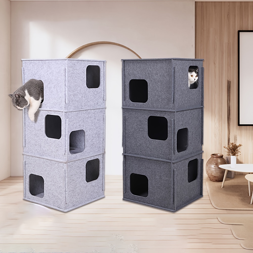 Cozy Scratch Resistant Polyester Felt Cat Bed & Cave Foldable Large Hideaway Tunnel for Kittens
