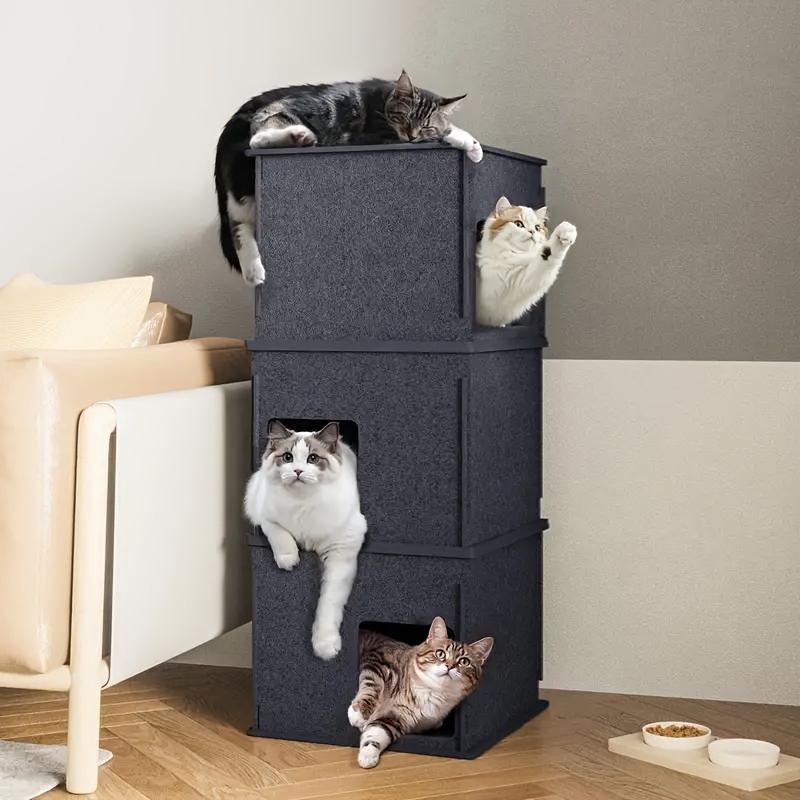 Cozy Scratch Resistant Polyester Felt Cat Bed & Cave Foldable Large Hideaway Tunnel for Kittens