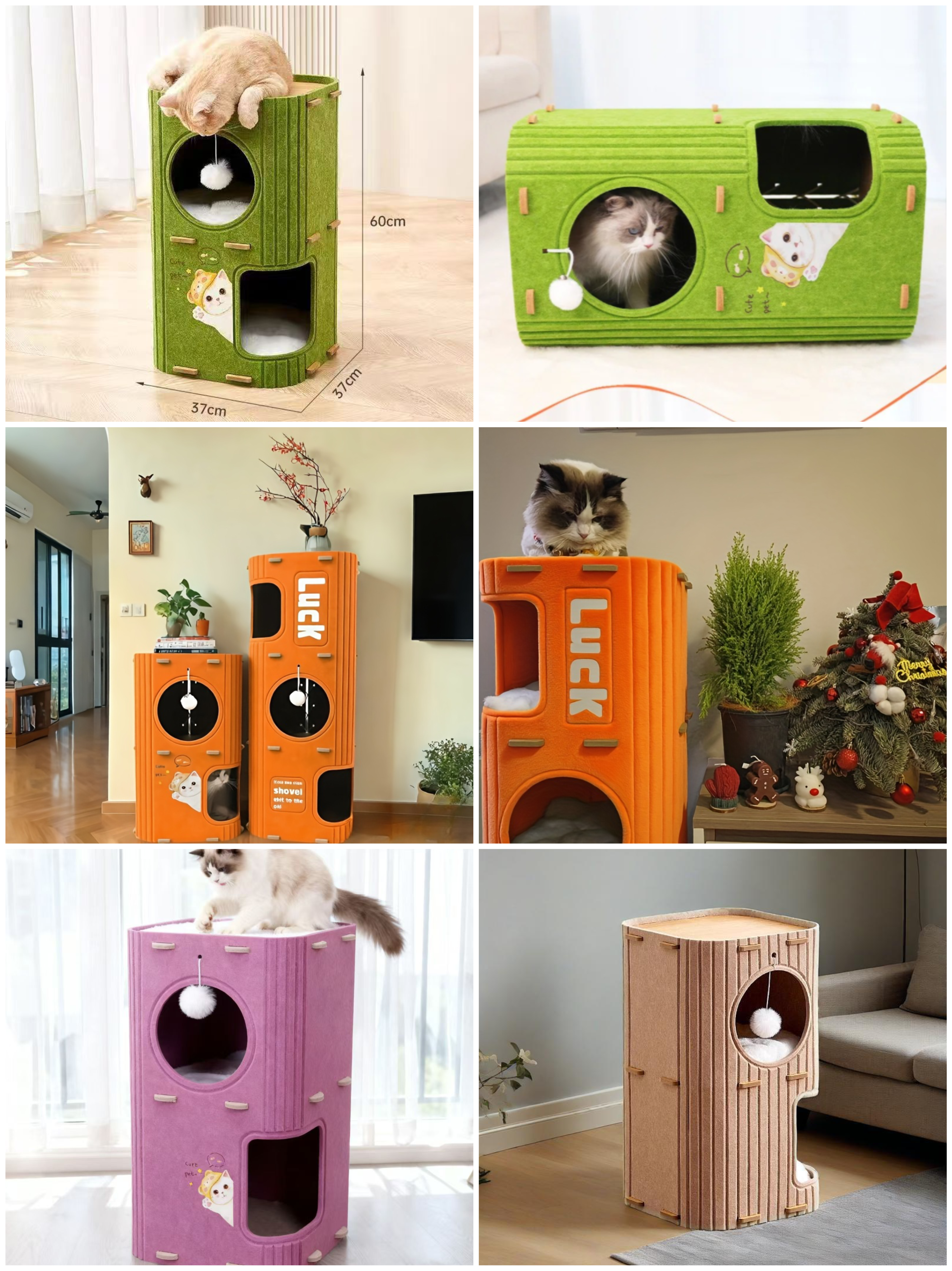 New Arrival Soft Foldable Polyester Felt Large Cat Bed & Cave for Indoor Kittens & Multiple Pets Scratch Resistant Hideaway Tunnel, Pet-Safe Material Certified Custom Design