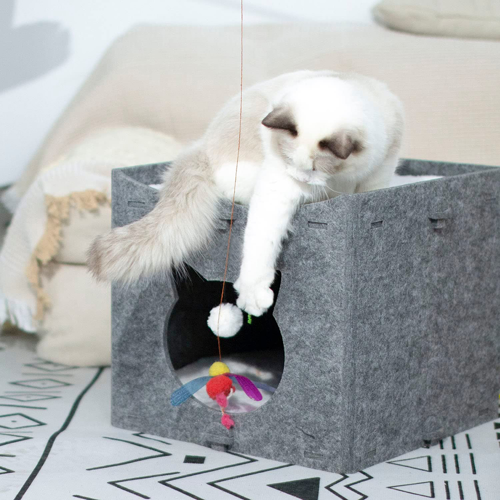 Factory Direct Premium Cozy Foldable Polyester Felt Material Large Cat Bed & Cave for Indoor Kittens Multiple Pets Playing with Scratch Resistant Hideaway Tunnel, BSCI Audited OEM/Custom Logo