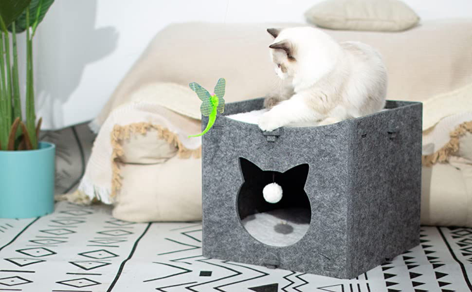 Factory Direct Premium Cozy Foldable Polyester Felt Material Large Cat Bed & Cave for Indoor Kittens Multiple Pets Playing with Scratch Resistant Hideaway Tunnel, BSCI Audited OEM/Custom Logo